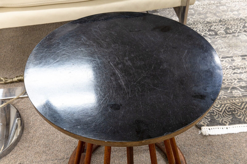 Arthur Umanoff Mid Century Modern Black Top Wooden Spindle Side End Table