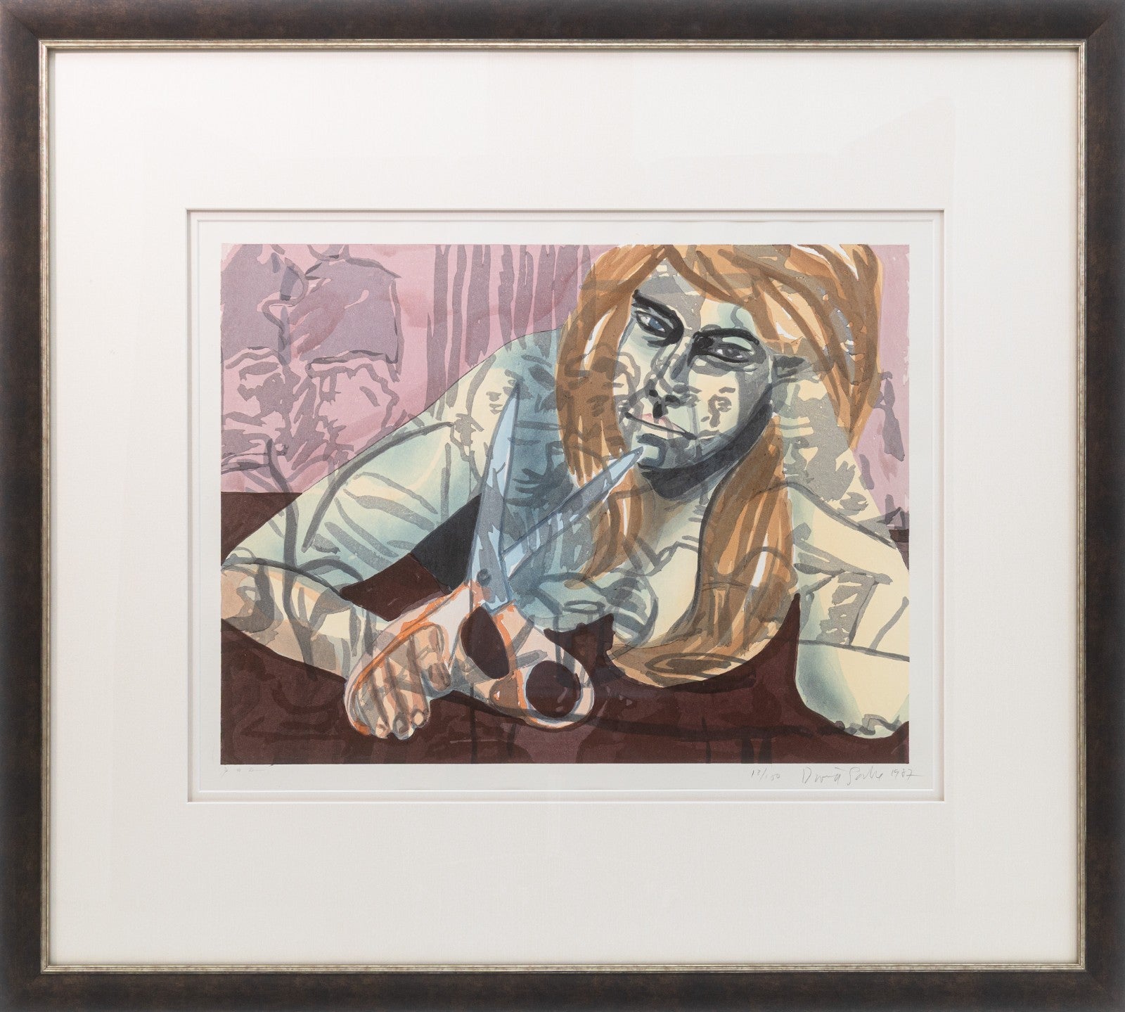David Salle Portrait with Scissors and Nightclub 1987 Signed