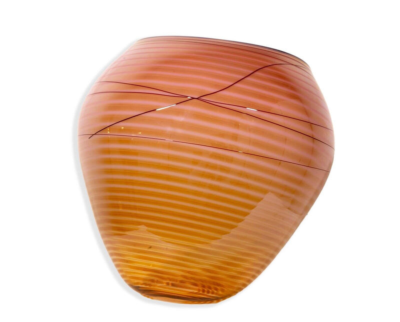 Dale Chihuly Signed Coral with Stripe Design Glass Basket Vase 1998 w/ Case