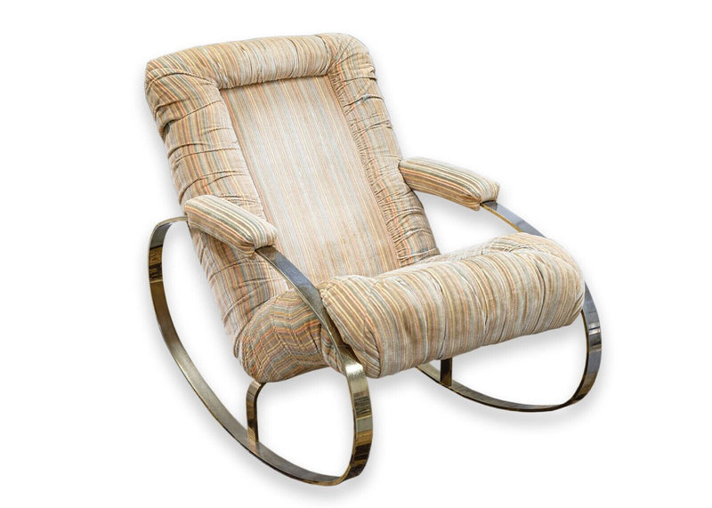 Guido Faleschini Modern Chrome & Brass Rocking Chair with Original Velvet