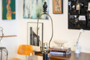 Pair of Large Bronze Mid Century Modern Table Lamps with White Pleated Shades