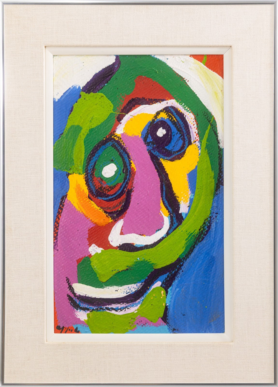 Karel Appel、Nu bleu、希少画集画、新品額装付 Karel Appel, Tete 1968 Signed Original Acrylic on Board CoBrA Art