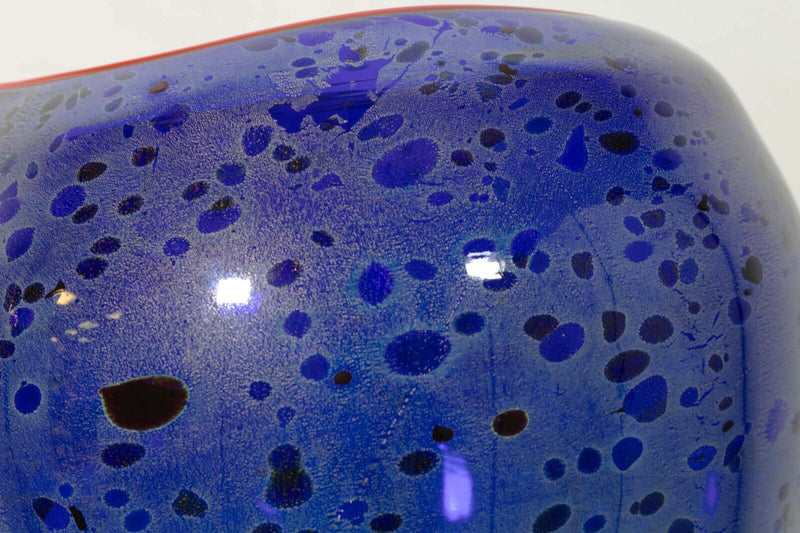 Dale Chihuly Signed Cobalt Blue Cadmium Red Lip Glass Basket Vase 1994 w/ Case
