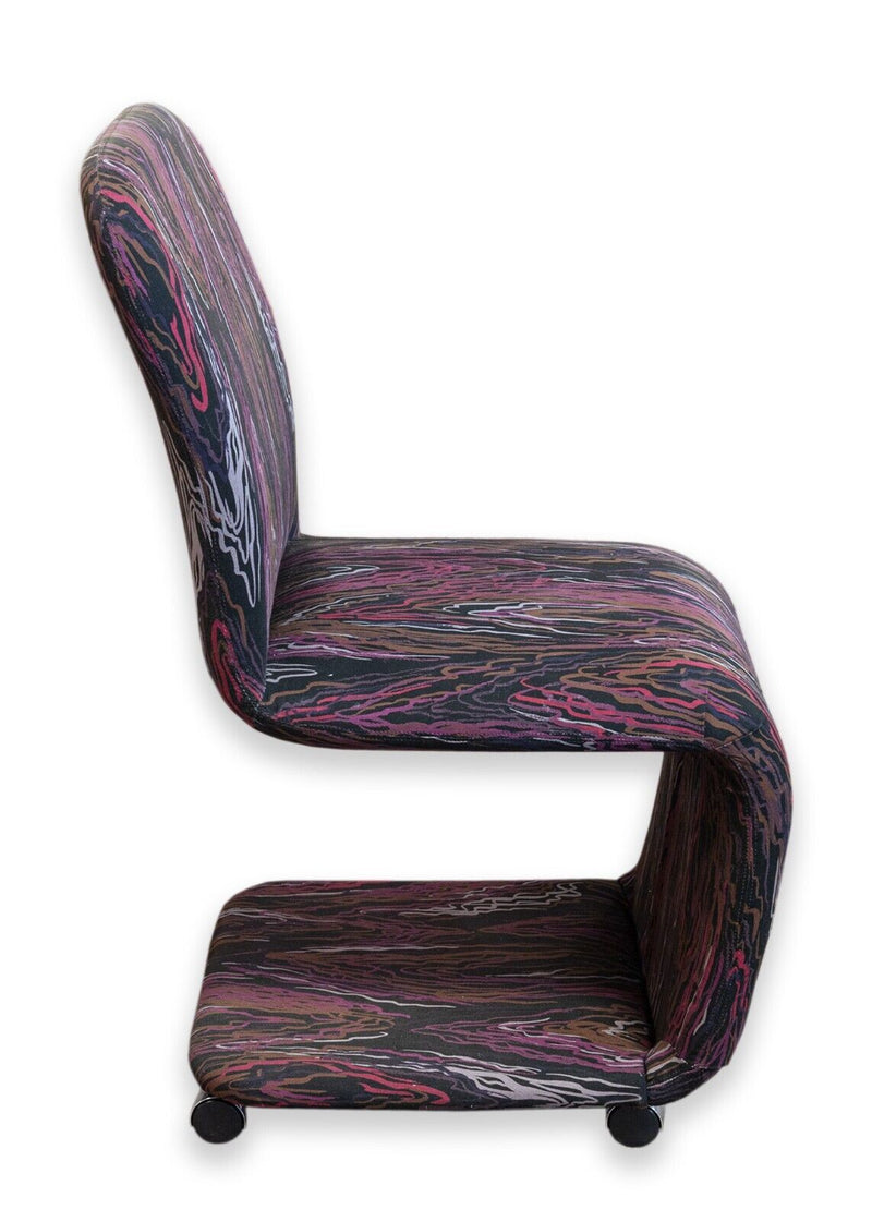 Set of 6 Post Modern DIA Purple Abstract Fabric Cantilever Rolling Dining Chairs
