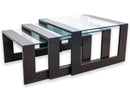 Set of 3 Contemporary Modern Black Wood and Glass Nesting Side End Tables