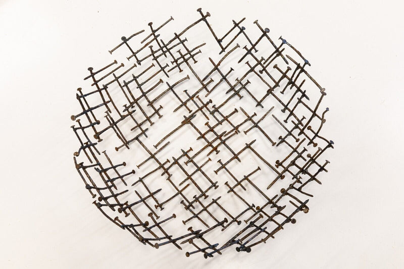Brutalist Mid Century Modern Metal Nail Sculptural Fruit Basket