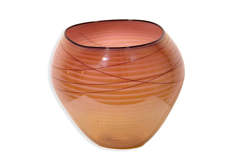 Dale Chihuly Signed Coral with Stripe Design Glass Basket Vase 1998 w/ Case