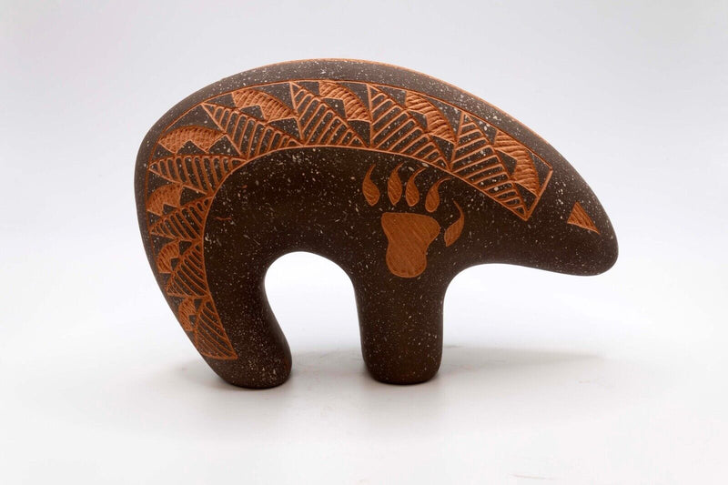 Eva Concha Signed Acoma Pueblo New Mexico Hand Painted Earthenware Pottery Bear