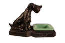 Art Deco Sitting Dogs Figurine Metal Sculpture with Vintage Jadeite Bowl 1930s