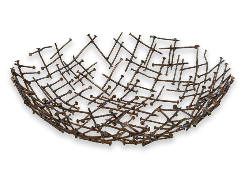 Brutalist Mid Century Modern Metal Nail Sculptural Fruit Basket