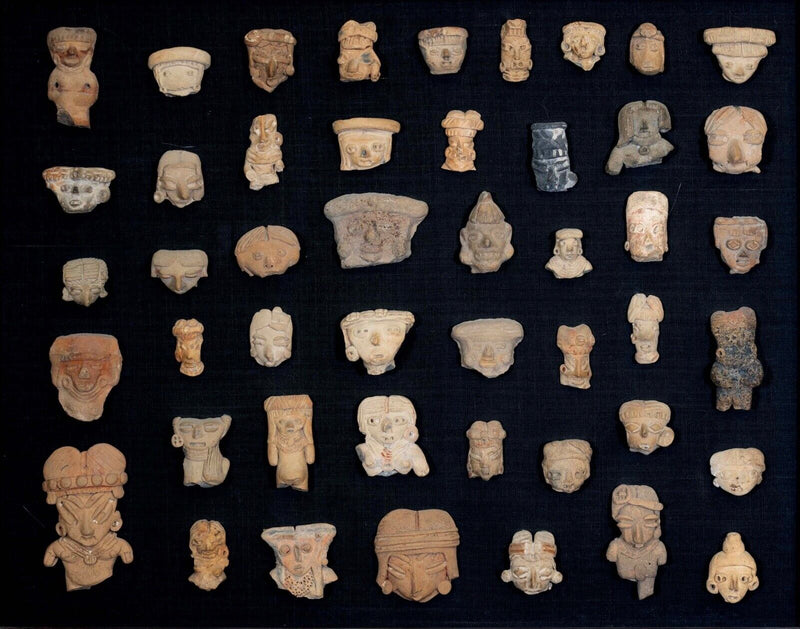 Collection of 48 Antique Pre-Columbian Hand-Built Pottery Heads & Bust Artifacts