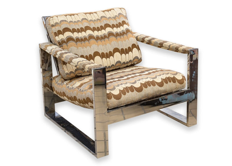 Pair of Milo Baughman Thayer Coggin Flat Bar Chrome Lounge Chairs Mid Century