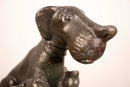 Art Deco Sitting Dogs Figurine Metal Sculpture with Vintage Jadeite Bowl 1930s