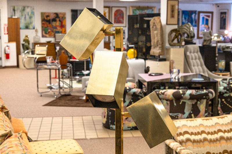 Koch and Lowy 3 Shade Adjustable Brass Mid Century Modern Floor Lamp