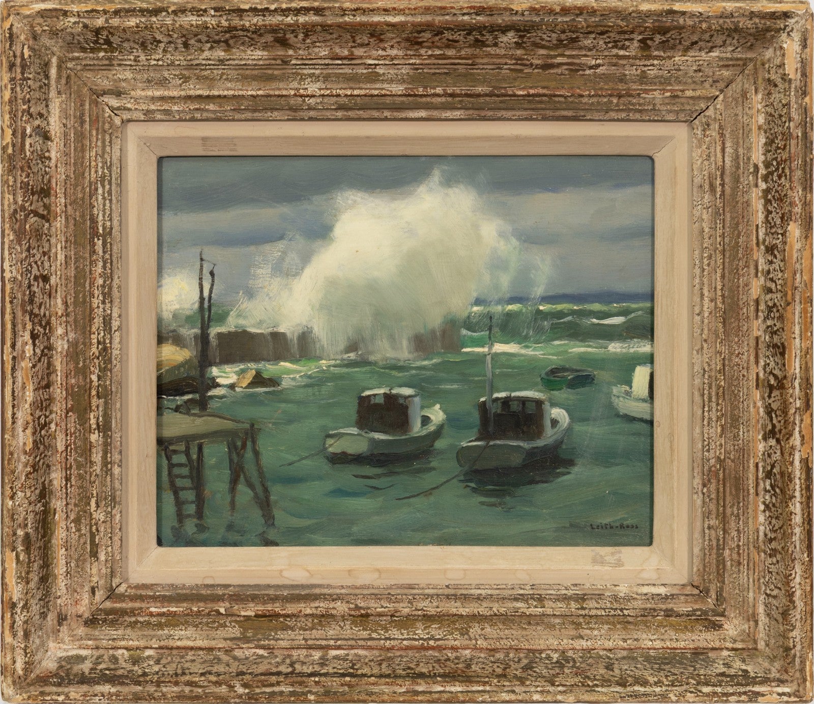 Harry Leith-Ross (1886-1973) Seascape with Boats Signed Oil New