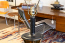 Pair of Large Bronze Mid Century Modern Table Lamps with White Pleated Shades