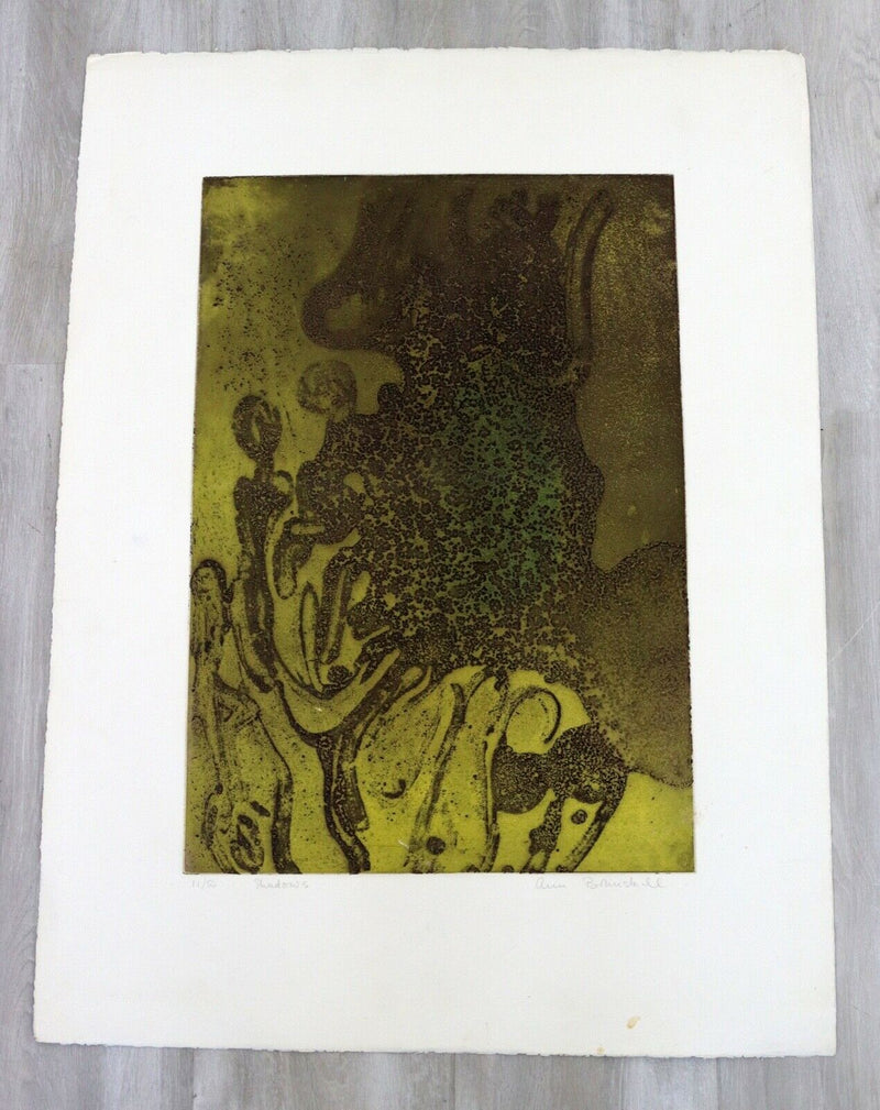 Ann Brunskill Shadows Purple/Green Modern Abstract Serigraph Unframed