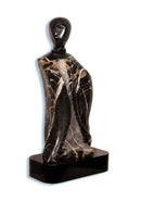 Contemporary Black Marble Abstract Figurative Sculpture on Base Signed Lora Ross