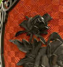 Cinnabar Stone Red and Black Oriental Asian Floral Vase Table Sculpture