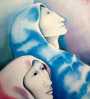 Contemporary Modern Framed Lithograph Signed Nora Patrich Veiled Woman 1980s