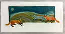 Mid Century Modern Unframed Skulk of Foxes Judith Bledsoe Hand Signed Lithograph