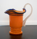 Czech Glass Yellow Pitcher w White Handle Table