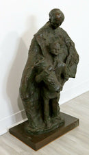 Mid Century Modern Father with Son Holding the Torah Bronze Sculpture