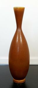 Mid Century Modern Ceramic Vase Signed Berndt Friberg Rusty Brown Hare Glaze 50s