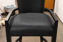 Contemporary Modern Pair of Woven Black Leather and Wood Bar Height Barstools
