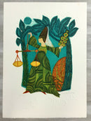 Mid Century Modern Unframed Libra Zodiac Judith Bledsoe Hand Signed Lithograph