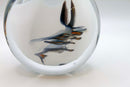 Sharon Fujimoto Modern White with Blue Swirl Design Studio Art Glass Vessel Vase