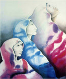 Contemporary Modern Framed Lithograph Signed Nora Patrich Veiled Woman 1980s