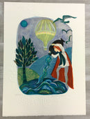Mid Century Modern Unframed Aquarius Zodiac Judith Bledsoe Signed Lithograph
