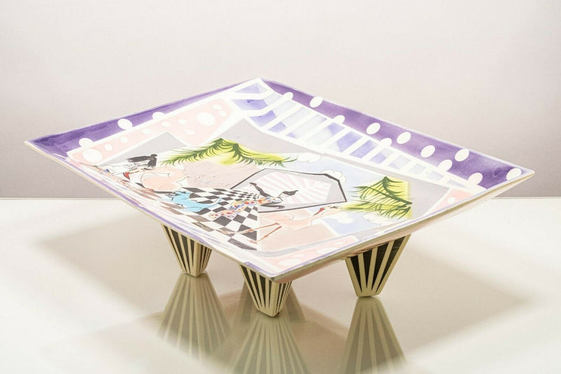 Contemporary Modern Rike Moss Signed Ceramic Pottery Centerpiece Tray Legs 1980s