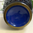 Cinnabar Stone Red and Black Oriental Asian Floral Vase Table Sculpture