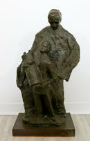 Mid Century Modern Father with Son Holding the Torah Bronze Sculpture