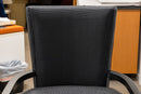 Contemporary Modern Pair of Woven Black Leather and Wood Bar Height Barstools