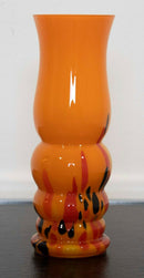 Czech Glass Orange Vase with Blue & Yellow Designs