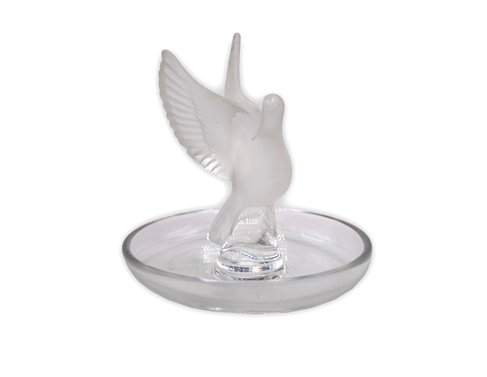 Lalique 20th Century Artistic Crystal Dove Ring Holder Signed