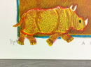 Mid Century Modern Unframed Crash of Rhinoceroses Judith Bledsoe Signed Litho
