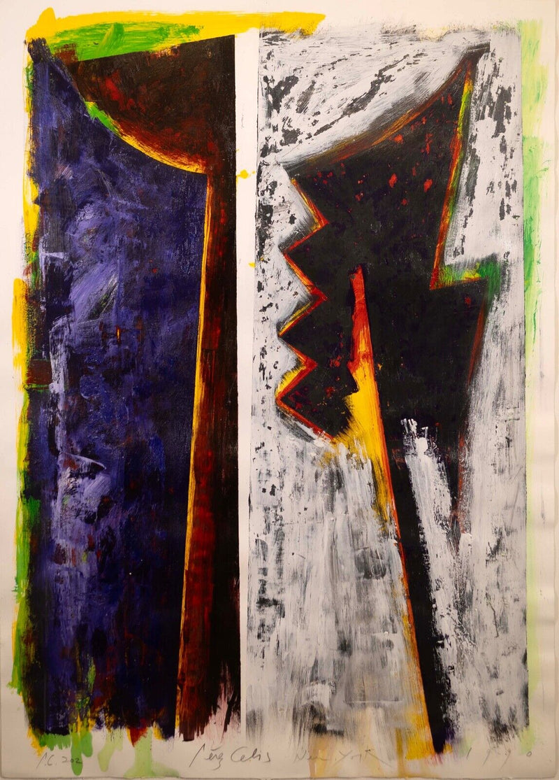 Perez Celis Ph338 NY Abstract Oil Painting on Paper Signed 1990