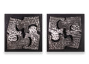 Signed Curtis Jere 1999 Pair of Puzzle Piece Brushed Metal Wall Sculptures