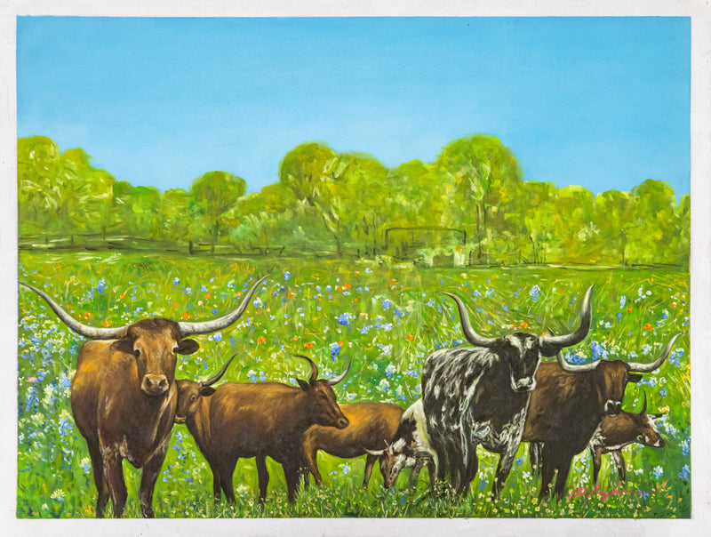 Dominic Pangborn Grazing Cows Painting Unframed