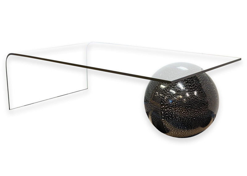 Fiam Italia 1980s Glass Waterfall Cocktail Coffee Table with Black Sphere Base