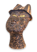 Fumio Takasugi Signed Modern Pair of Hand Painted Asian Head Ceramic Sculptures