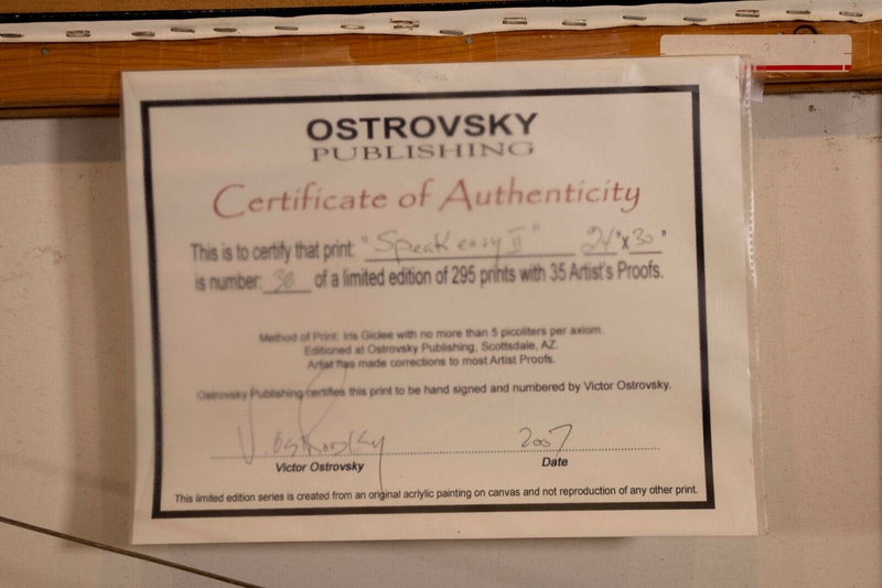 Victor Ostrovsky Speakeasy II Signed Enhanced Giclee on Canvas 38/295 Framed