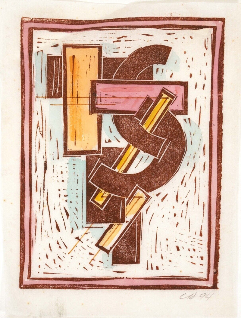 Clinton Hill Untitled Signed Contemporary Woodcut on Rice Paper Unframed 1994