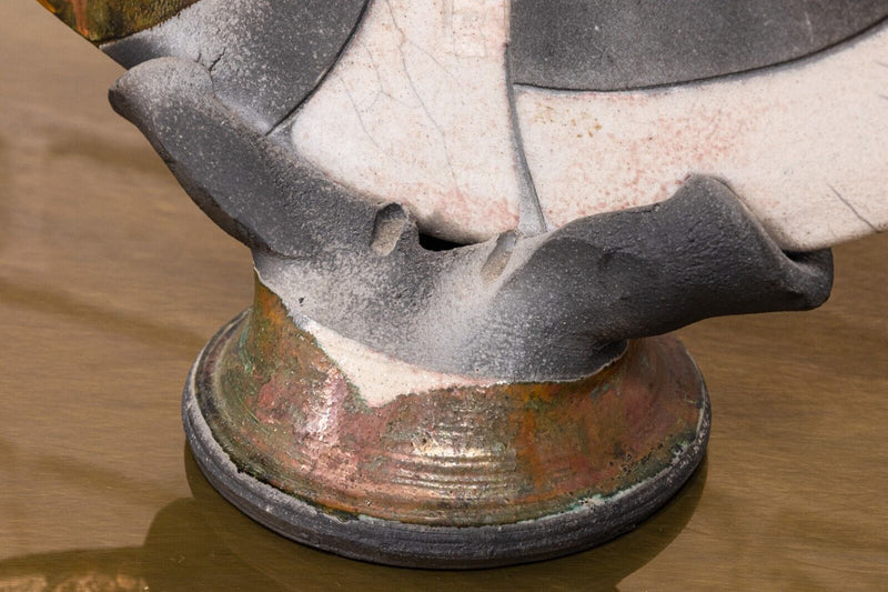 Doug DeLind Signed Studio Pottery Raku Ceramic Sculpture Abstract Face 1980s