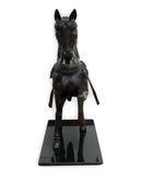 Vintage Chinese War Horse with Ornate Designs Patinated Bronze Metal Sculpture S