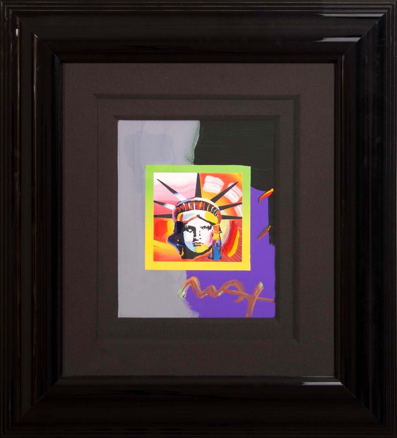 Peter Max Liberty Head II on Blends Signed Mixed Media on Paper Framed 2000s